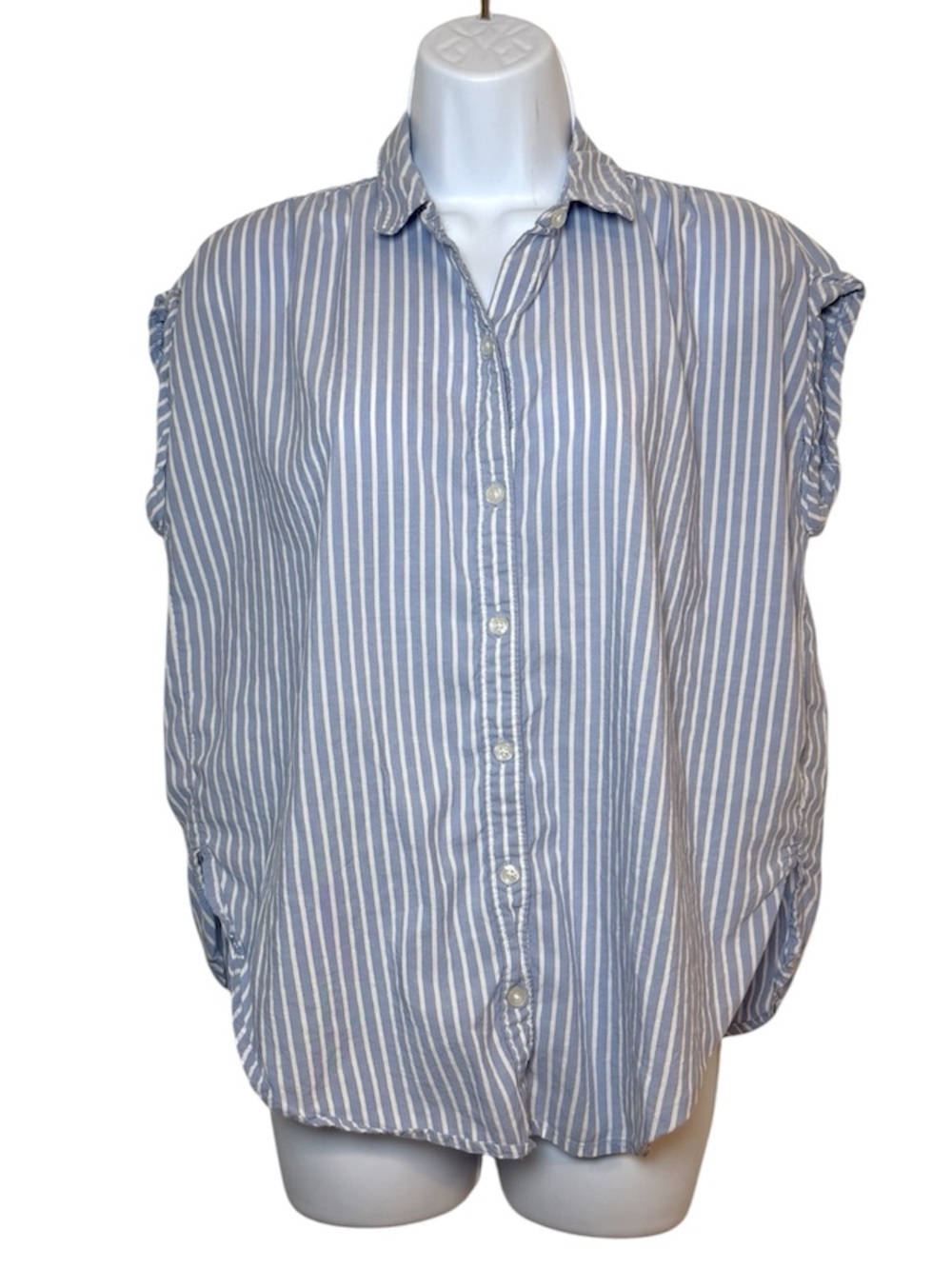 Abercrombie & Fitch Blue White Stripe Button Blouse Cap Sleeve Coastal Old Money
